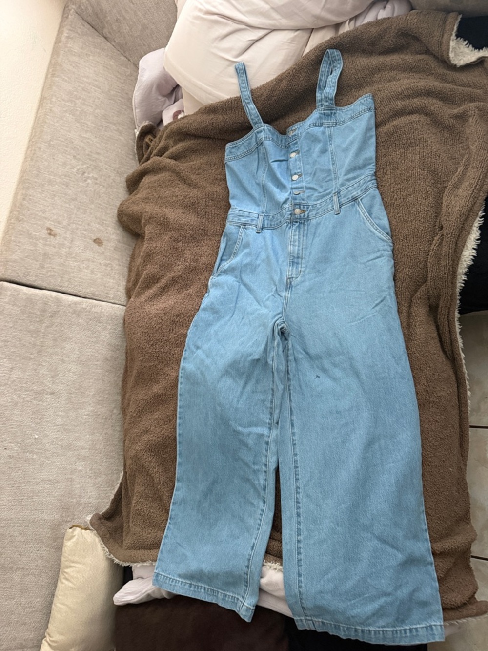 Levi's Light Blue Denim Waist-Detail Jumpsuit